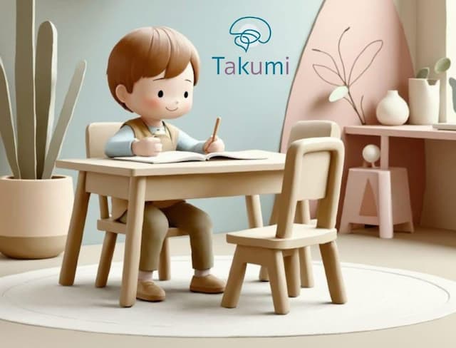 Niño sentado en la mesa del salón de clases
